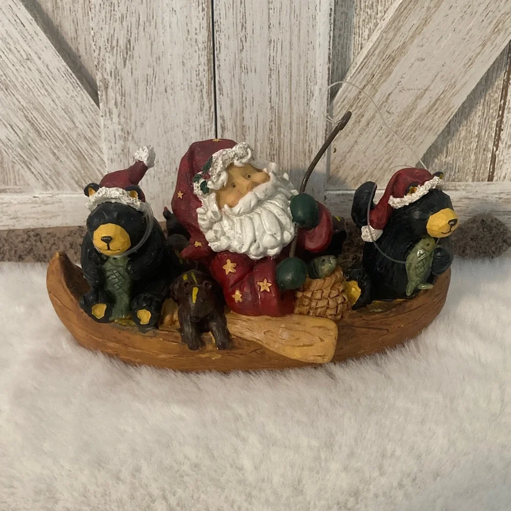 Santa and Bears Canoe Figurine